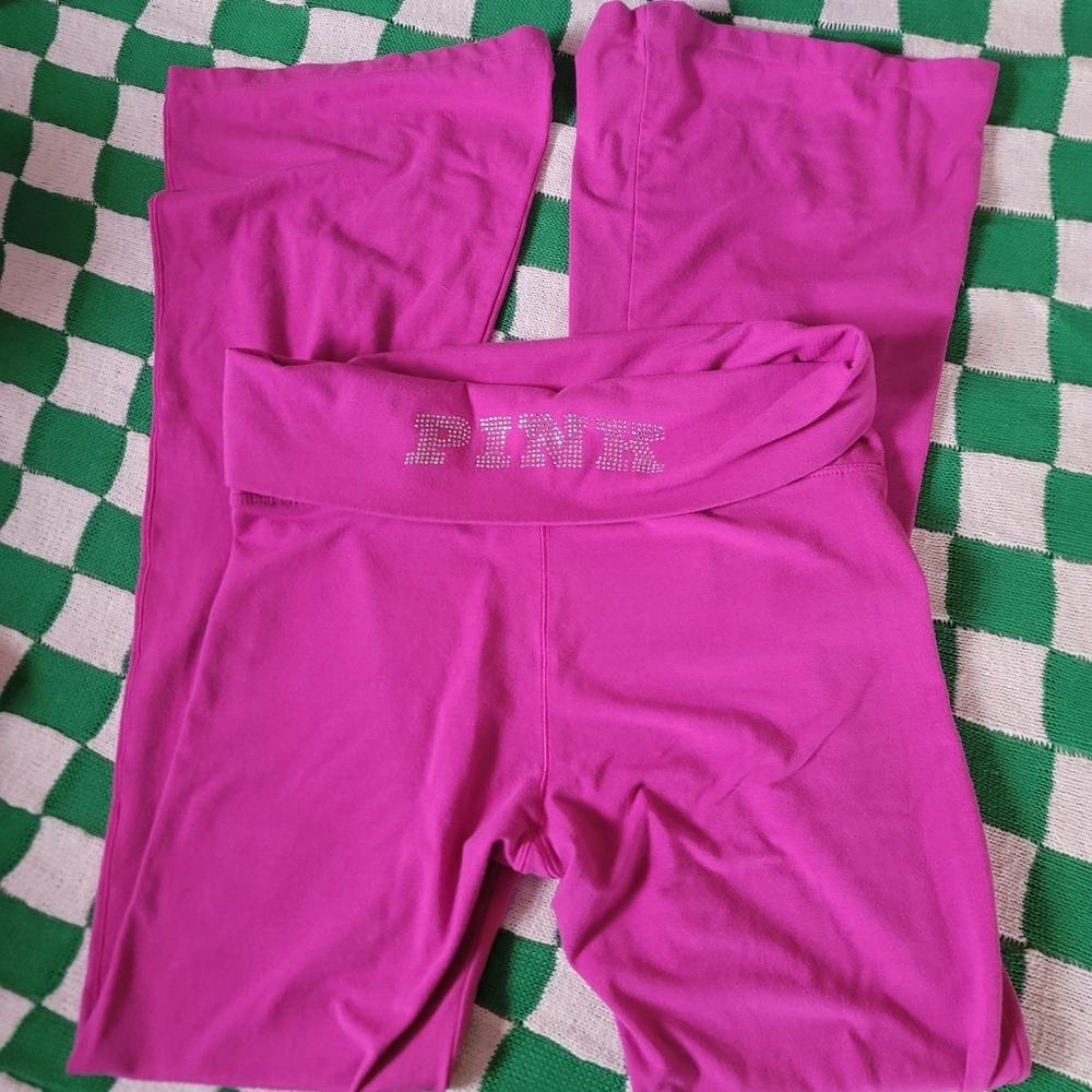 Pink All DAY Cotton Foldover Flare Leggings Size Med Hot Pink